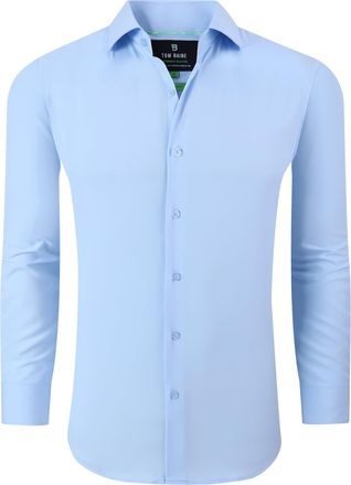Tom Baine Mens Performance Stretch Long Sleeve Basic Button Down, Light Blue, Medium