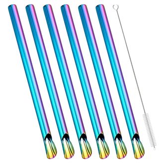 OEM Set Di Cannucce Riutilizzabili In Acciaio Inox, Spazzolino Per La Pulizia Incluso, Design Arcobaleno Da 6 Pezzi