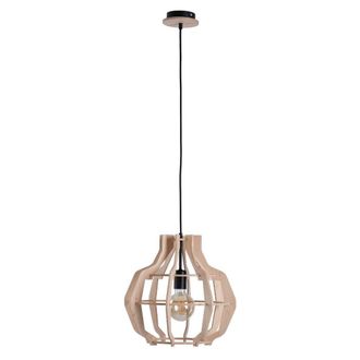 Netlighting Bento Wire Frame Pendant Ceiling Light Black Wood 38.5cm 1x E27 in Natural