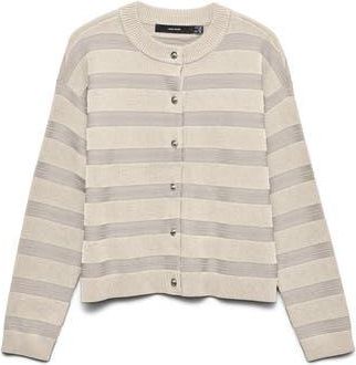 Vero Moda Stripe Button Front Crop Cardigan in Birch Detail W. Pumi at Nordstrom Rack, Size X-Small
