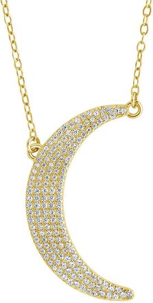 Sterling Forever Silver Cz Crescent Necklace
