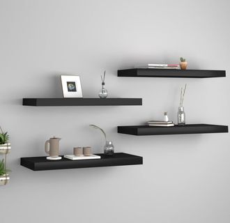 vidaXL Vidaxl - Estante Flotante De Pared 4 Uds Mdf Negro 60x23,5x3,8 Cm