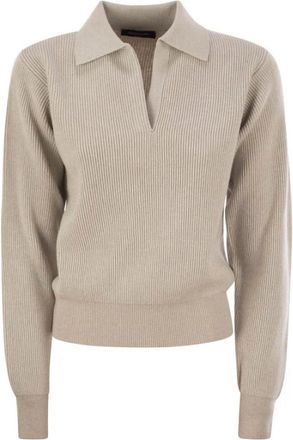 Fabiana Filippi Womens Ribbed Knit Lurex Polo In Oatmeal