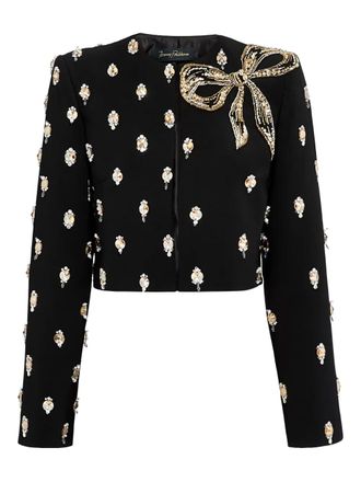 Jenny Packham Leotine bow-embellished beaded jacket - women - Polyester/Polyurethane - 12 - Black