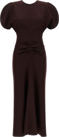Victoria Beckham Maroon Round Neck Midi Dress