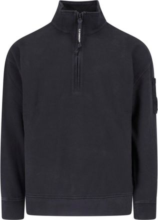 C.P. Company Black Cotton Logo Zip-Through Knit