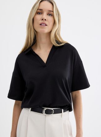 Contemporaine Womens Pima cotton Johnny collar boxy T-shirt