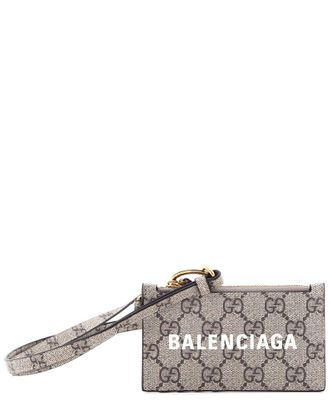 Gucci Beige Gg Coated Canvas X Balenciaga The Hacker Project Zip Card Case With Strap (Authentic Pre-Loved)
