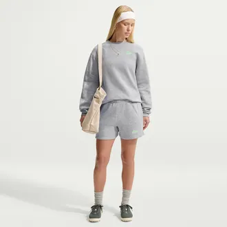 Nike Womens Studio Fleece Medium Weight Graphic Pack Mid-Rise Nike Womens Athletic Department Shorts in Grey | IQ3881-050