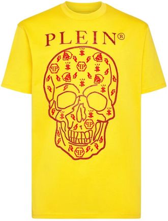 Philipp Plein T-shirt Ronde Hals SS met Kristallen - Heren - T-shirts - Geel - 5XL - Katoen - Tops