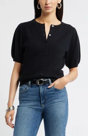Nordstrom Puff Sleeve Cashmere Cardigan in Black Rock at Nordstrom, Size Xx-Small