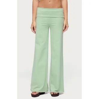 Edikted Cammy Wide Leg Foldover Pants in Green at Nordstrom, Size X-Small