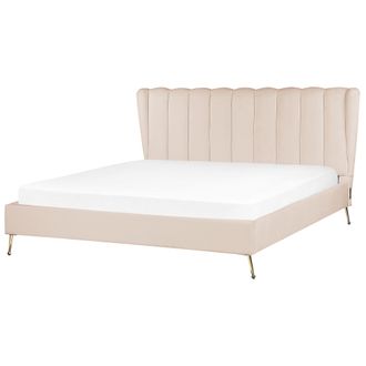 Beliani Cama Con Somier De Terciopelo Beige Dorado 180 X 200 Cm Metal Usb Cabecero Miribel