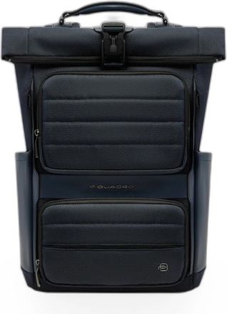 Piquadro Rugzak met rolsluiting en helmvak van mesh - Heren - Rugzakken - Blauw - ONE Size - Leer - Tassen