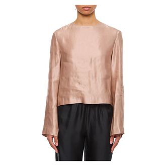 Loulou Studio Overhemden, Dames, Roze, S, Linnen, Nino Blouse met Ronde Hals