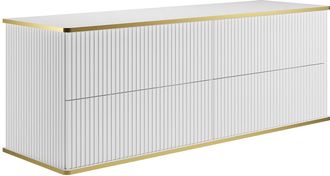 Vente-Unique Mueble de ba&ntilde;o suspendido estriado con ribete dorado - Blanco - 150 cm - KELIZA