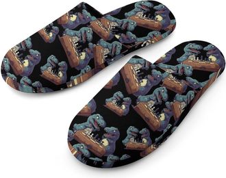 Generic Dinosaurs Playing Chess Mens Cotton Slippers Memory Foam Comfort House Shoes Winter Indoor Slipper for Hotel Casa Spa