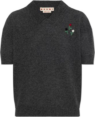 Marni Wol Korte Mouwen Trui - Dames - V-hals truien - Grijs - S - Wol - Truien & Vesten