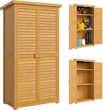 OEM Armario De Jard&iacute;n 0,31 M&sup2; Cobertizo De Exterior Con 2 Puertas Y 2 Estantes Interiores 87x46,5x160 Cm Madera Natural