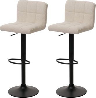 Hhg [NON UTILIZZATO] Set 2 sgabelli da bar HHG-852, sedia da bar, girevole e regolabile in altezza, tessuto Boucle (450g/m²), avorio beige