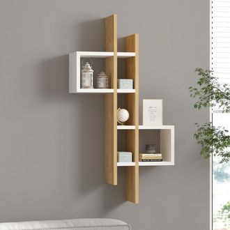 Dmora Estante Cupello, 8 Estantes, Estructura Marr&oacute;n, Roble, 54x20x108h Cm Blanco