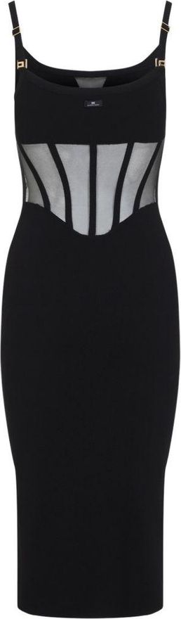 Corset-Panel Midi Dress - Black
