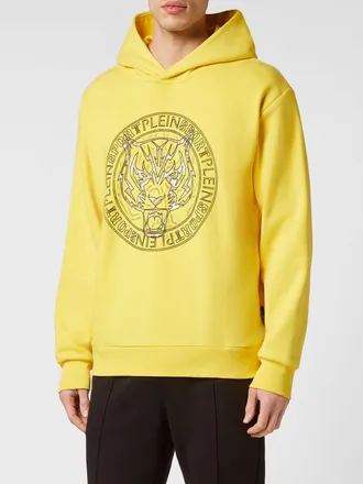 Plein Sport Felpa con cappuccio Tiger in cotone con logo a contrasto