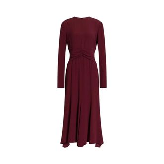 Alberta Ferretti Long-sleeved Midi Dress with Gathered Waist - female - Alberta Ferretti - Midi Dresses - Red - 2XL - Dresses