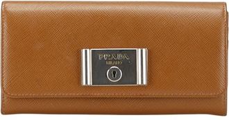 Prada Brown Leather Long Wallet (Bi-Fold) (Pre-Owned)
