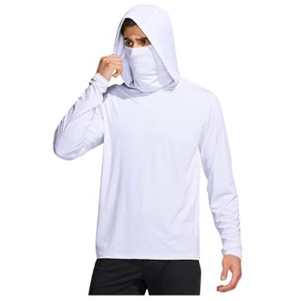 Generic UPF 50+ Mens Long Sleeve Tops with Hoodie Sun Protection Fishing Shirt with Mask UV Hooded Neck Gaiter Hoodie Outdoor Elastic Rash Running Sports Tops