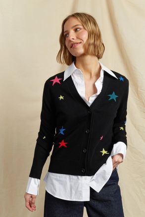 Chinti and Parker Black Wool-Cashmere Star Cardigan