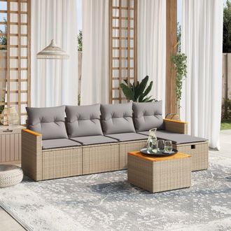 vidaXL Vidaxl - Juego De Sof&aacute;s Jard&iacute;n Con Cojines Beige Mezcla 6 Pzas Rat&aacute;n Pe