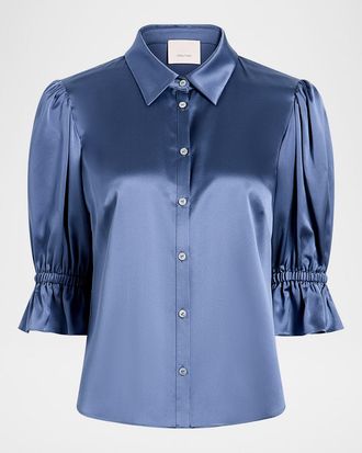 Cinq &agrave; Sept Fiona Silk Satin Short-Sleeve Top