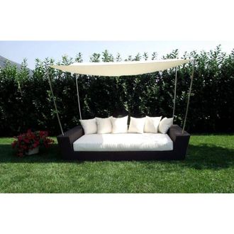 Milani Home Milani Home - dominis - divano da giardino completo di cuscini e parasole intreccio in rattan sintetico