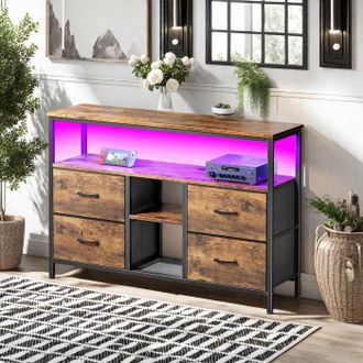 OEM Mueble De Tv Led De Sal&oacute;n - Estilo Retro - Madera - Paneles De Part&iacute;culas - 4 Cajones - Mueble De Almacenamiento - 108x29x78 Cm - Marr&oacute;n