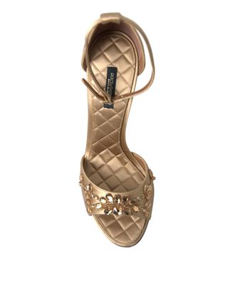 Dolce & Gabbana Womens Gold Satin Ankle Strap Crystal Sandals Shoes Silk