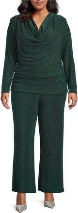 Skies Are Blue Clothing Metallic Lurex Cowl Neck Long Sleeve Top In Hunter Green