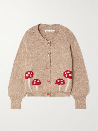 Alix of Bohemia Cardigan In Misto Alpaca, Lana E Cotone A Intarsio Sammi - Marrone