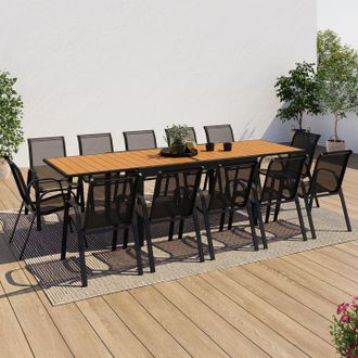 IDMarket Conjunto De Muebles De Jard&iacute;n Poly Mesa Extensible 135/270 Cm Y 12 Sillas Madera Y Negro