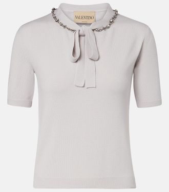 Valentino Embellished tie-neck virgin wool sweater