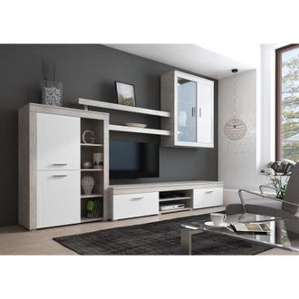 Dmora Mueble De Pared Casies, 11 Estantes, Modular, Puertas Abatibles Y Basculantes, 293x50x193h Cm Gris Cemento