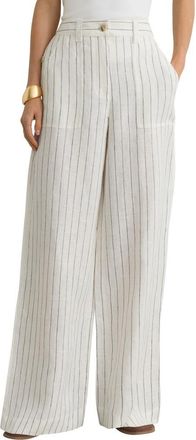 Reiss Ashby Wide Leg Linen Pants in White/navy at Nordstrom, Size 10