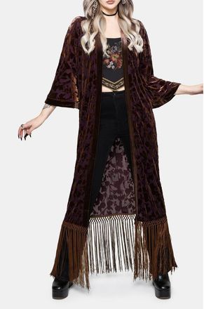 Disturbia Sienna Devore Fringe Robe in Orange at Nordstrom, Size X-Large