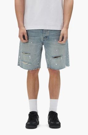Purple Painterly Ripped Jean Shorts in Light Indigo at Nordstrom, Size 29