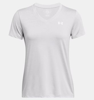 Under Armour Trainingsshirt UNDER ARMOUR TECH SSV- TWIST, Damen, Gr. XXL, grau, Obermaterial: 100% Polyester, normal, V-Ausschnitt, Shirts Trainingsshirt, Kurzarm,