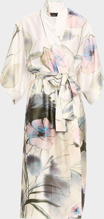 Natori Hiyaku Floral-Print Charmeuse Robe