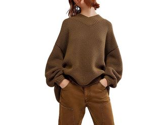 Free People Maisie Sweater Womens Sweater Olive Fudge Combo : SM (Womens 4-6), Acrylic/Cotton