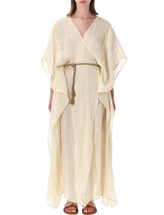 120% Lino Maxi Dress with Asymmetrical Hem