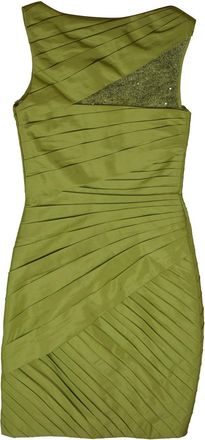 Monique Lhuillier Pleat Silk Party Cocktail Mini Bandage Dress, Green