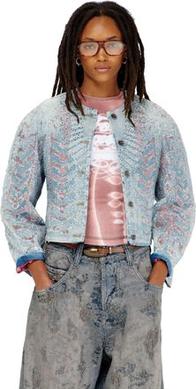 Diesel Jacket in microstone devor&eacute; denim - Denim Jackets - Woman - Blue